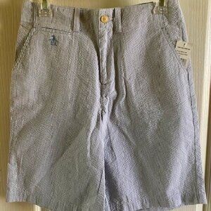 NWT Original Penguin Boys Seersucker Flat Front Shorts Blue/White Sz 16